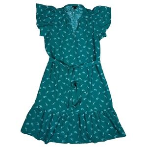ANN TAYLOR FACTORY Teal Floral Print Flutter Sleeve Spring Midi Dress Womens  S